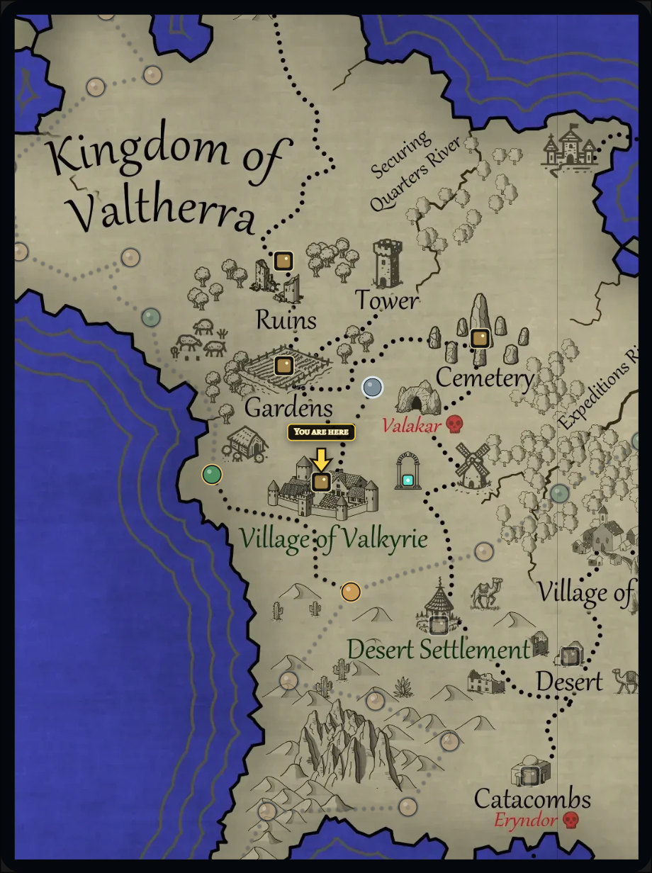 Atlas and Dungeon System placeholder feature image for Valtherra League in Pixel Valkyrie